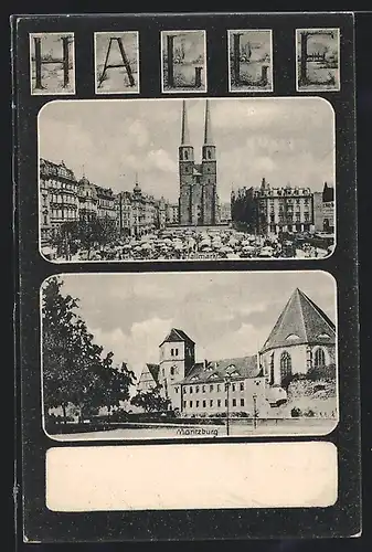 AK Halle, Hallmarkt, Moritzburg