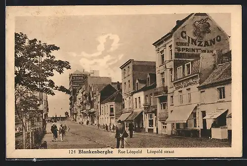 AK Blankenberghe, Rue Léopold, Strassenpartie