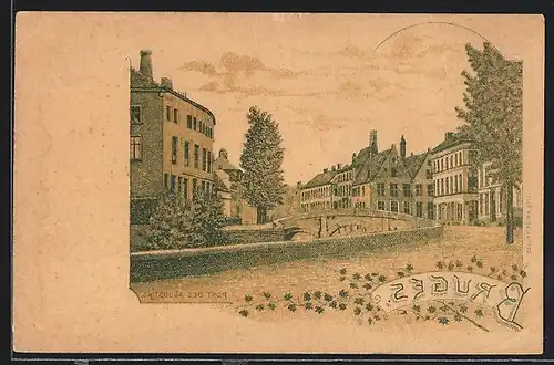 Lithographie Bruges, Pont des Augustins