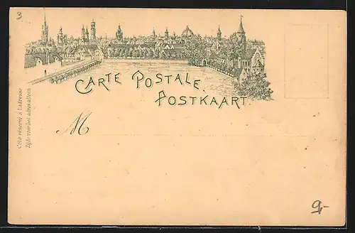 Lithographie Bruges, Hôtel du Gouvernement Provincial & Hôtel des Postes