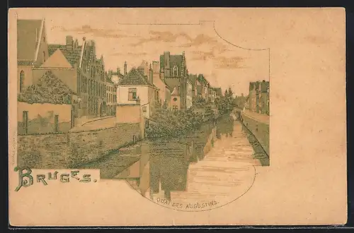 Lithographie Bruges, Quai des Augustins