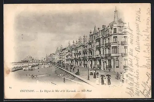 AK Ostende, La Digue de Mer et le Kursaal