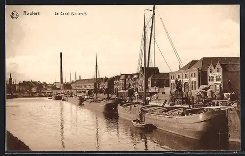 AK Roulers, Le Canal, Schiffe am Hafen