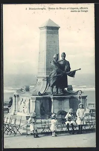 AK Blankenberghe, Statue de Bruyn et Lippens, officiers morts au Congo