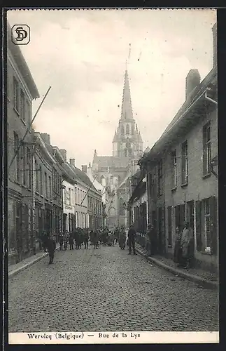 AK Wervicq, Rue de La Lys mit Leuten