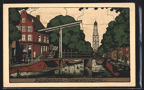 AK Amsterdam, Groenenburgwal, Steindruck