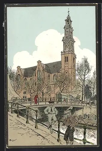 Künstler-AK A. Ost: Amsterdam, Prinsengracht met Westerkerk