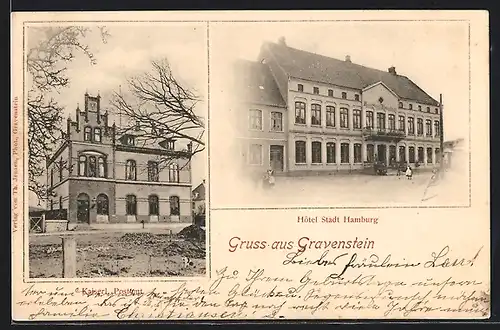 AK Gravenstein, Hotel Stadt Hamburg, Kaiserl. Postamt