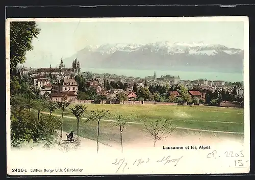 AK Lausanne, Ortsansicht gegen die Alpen