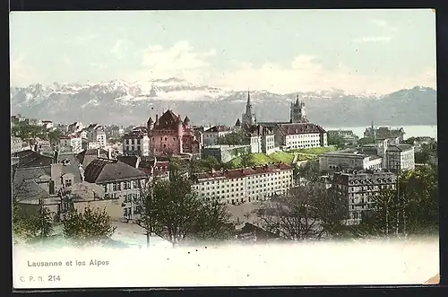 AK Lausanne, Ortsansicht mit Schloss gegen die Alpen