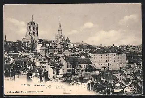 AK Lausanne, Ortsansicht mit Hotel Winkelried und Kathedrale