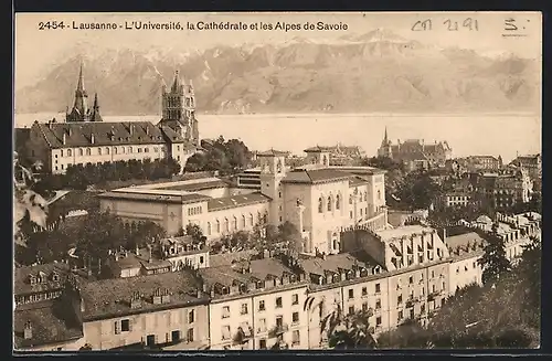 AK Lausanne, L`Université, la Cathédrale et les Alpes de Savoie