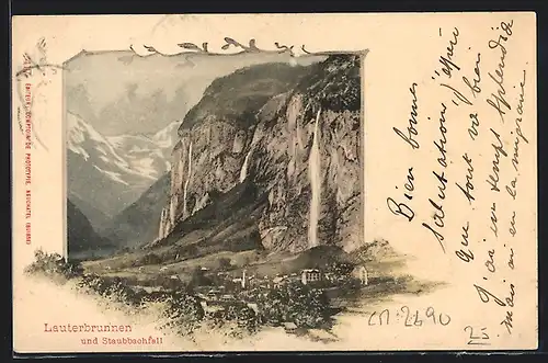 AK Lauterbrunnen, Ortsansicht mit Staubbachfall