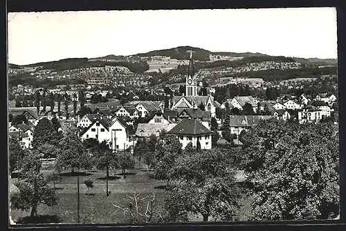 AK Wetzikon, Ober-Wetzikon, Ortsansicht mit Kirche gegen Hügel