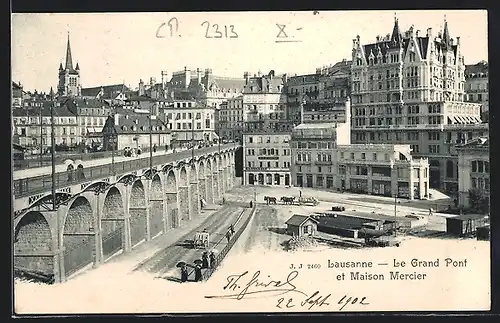 AK Lausanne, le Grand Pont et Maison Mercier