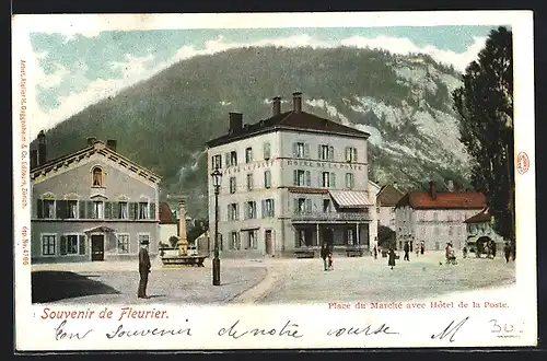 AK Fleurier, Place du Marché avec Hotel de la Poste