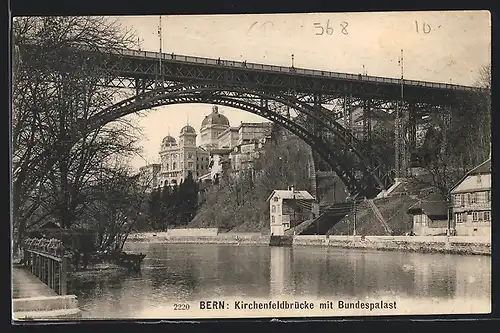 AK Bern, Durchblick unter der Kirchenfeldbrücke auf den Bundespalast