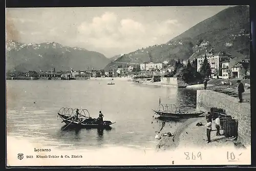 AK Locarno, Uferpartie mit kleinen Fischerbooten