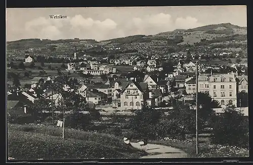 AK Wetzikon, Wegpartie mit Blick auf die Ortschaft