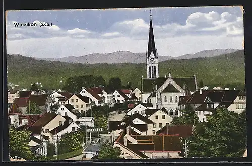 AK Wetzikon, Ortsansicht mit Apotheke und Kirche