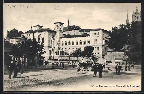 AK Lausanne, Place de la Riponne, Strassenszene