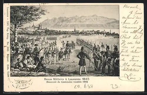Künstler-AK Lausanne, Revue Militaire 1845