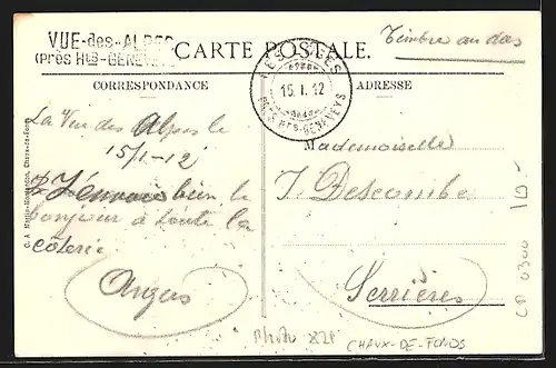 AK Chaux-de-Fonds, Hôtel Vue des Alpes, Panorama