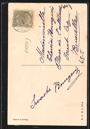 AK Dame mit übergrossem Hut und Lautengitarre, Mode