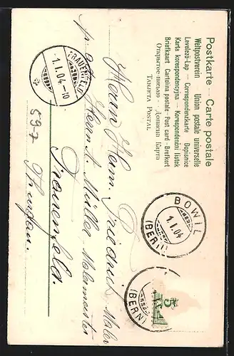 AK Neujahrsgruss, Glocken mit Kalender 1904