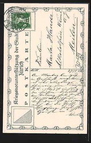 Künstler-AK Zürich, Bettelnde Frau am Strassenrand, Kriegsnot