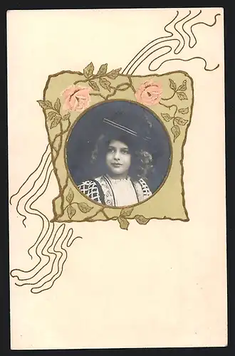 AK Porträt eines Mädchens mit Hut, Foto-Collage