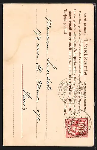 Lithographie Dame mit Wespentaille, Jugendstil