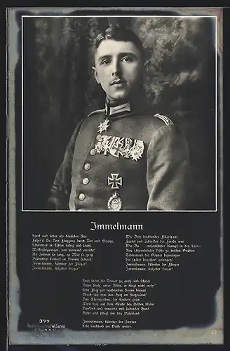 AK Sanke Nr. 377: Heldenflieger Immelmann in Uniform mit Orden