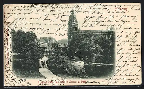 AK Hamburg-St.Pauli, Eingang zum Botanischen Garten mit Post