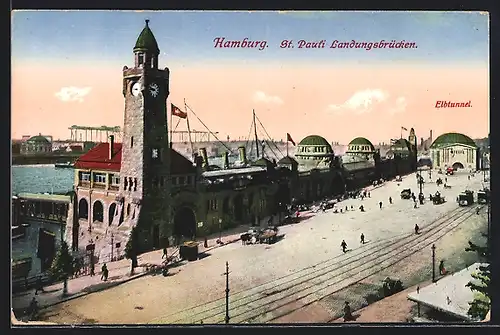 AK Hamburg-St. Pauli, Landungsbrücke mit Elbtunneleingang