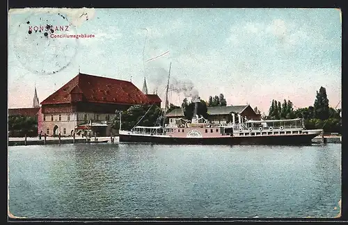 AK Konstanz, Conciliumsgebäude, vom Wasser gesehen