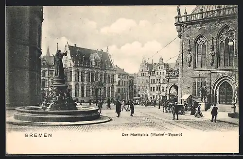 AK Bremen, belebte Partie am Marktplatz