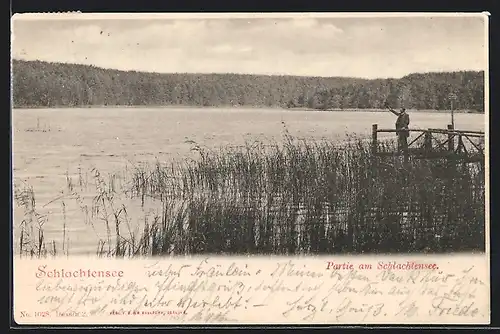 AK Berlin-Schlachtensee, Uferpartie mit Mann am Pier