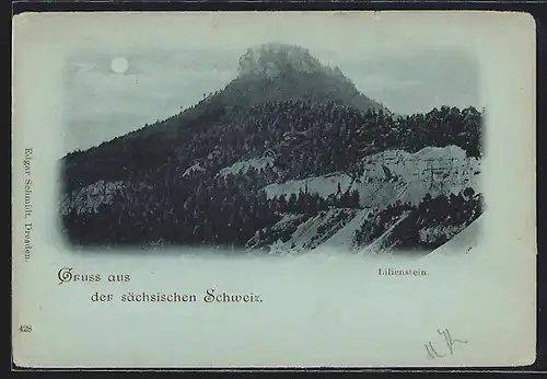 Mondschein-AK Lilienstein /Sächs. Schweiz, Berg bei Nacht