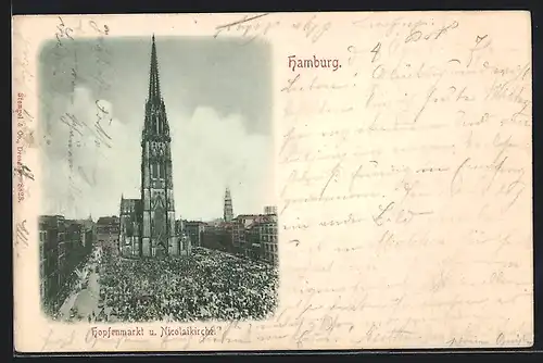 AK Hamburg, Hopfenmarkt und Nicolaikirche