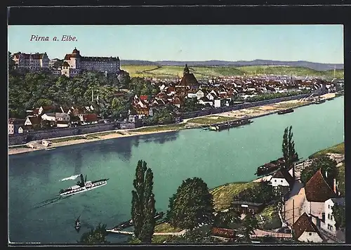 AK Pirna, Gesamtansicht mit Elbe