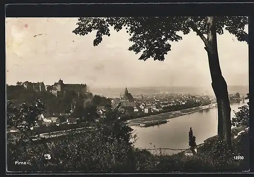 AK Pirna, Blick über die Elbe auf den Ort