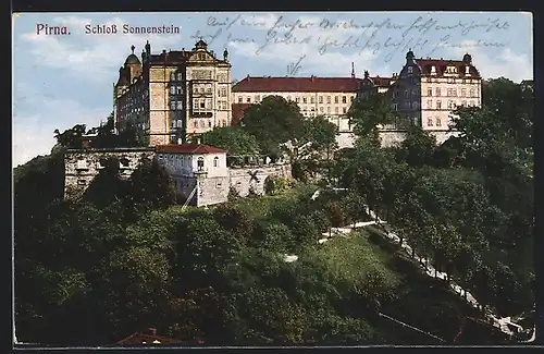 AK Pirna, Schloss Sonnenstein mit Umgebung
