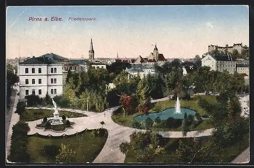 AK Pirna, Friedenspark mit Denkmal
