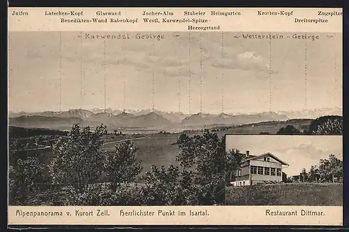 AK Zell Isartal, Alpenpanorama vor dem Kurort, Restaurant Dittmer