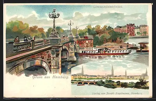 Lithographie Hamburg-Neustadt, Partie an der Lombardsbrücke