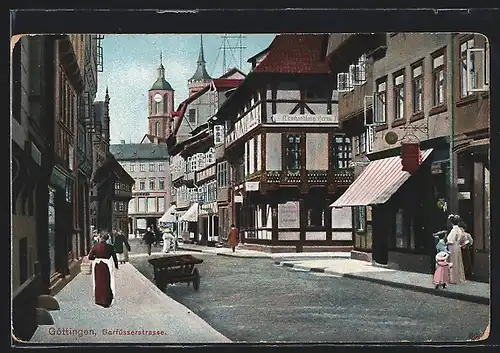 AK Göttingen, Barfüsserstrasse mit Weinhandlung