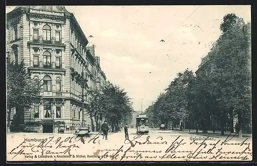 AK Hamburg-Rotherbaum, Strassenbahn auf der Grindelallee