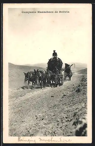 AK Bolivia, Compania Huanchaca, Händler mit Ware auf von Maultieren gezogenen Fuhrwerk