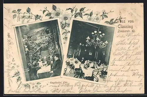 AK Berlin, Gasthaus Clausing, Gegründet 1781, Zimmerstr. 80, Innenansicht